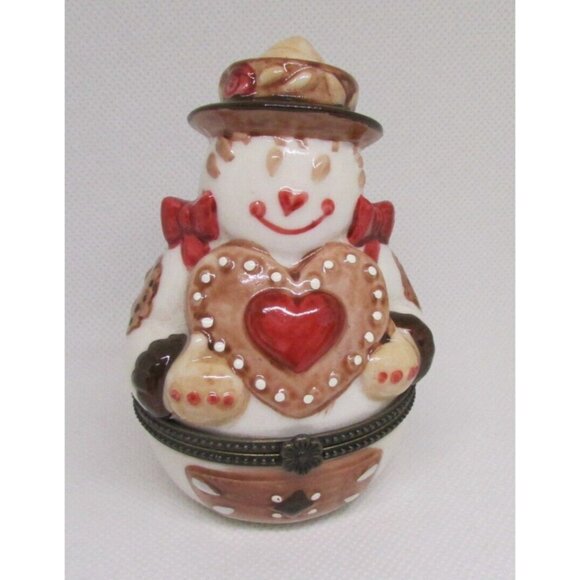Villeroy & Boch Snowman Trinket Box Holding Heart Porcelain 3.5" In Box - Treats - Picture 9 of 11